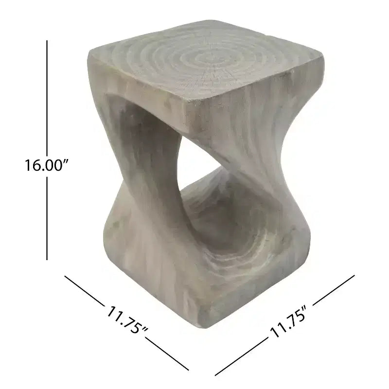 Table d'appoint d'extérieur en béton léger torsadée avec texture grain de bois