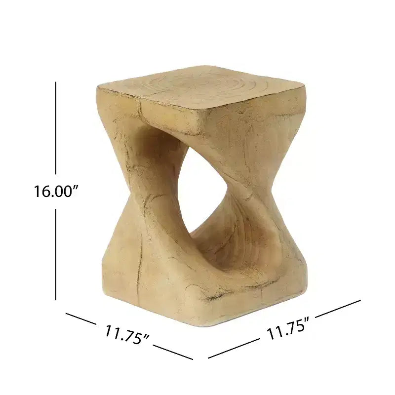 Table d'appoint d'extérieur en béton léger torsadée avec texture grain de bois