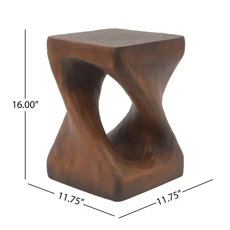 Table d'appoint d'extérieur en béton léger torsadée avec texture grain de bois