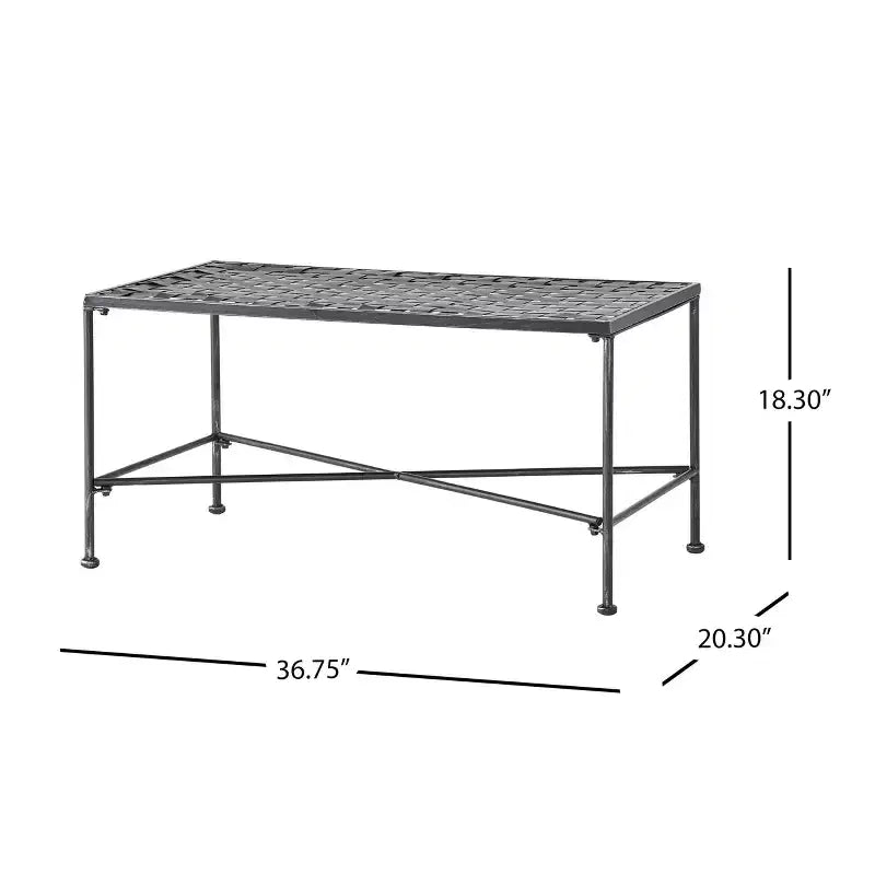 Table basse d'extérieur élégante en fer avec plateau en treillis métallique