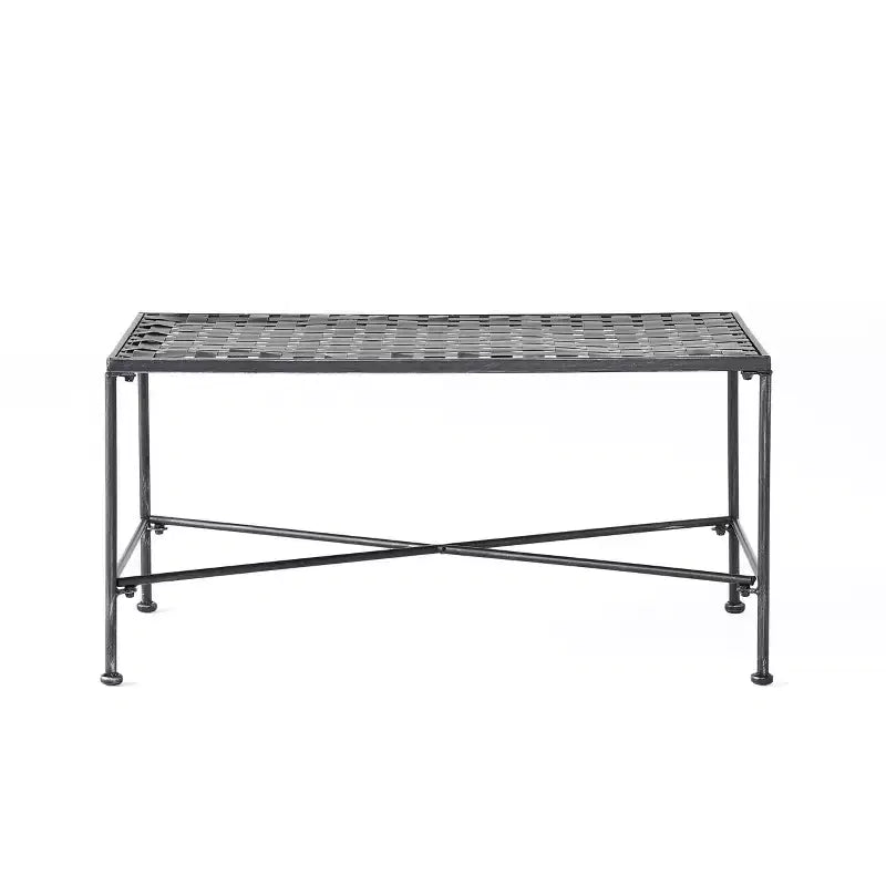 Table basse d'extérieur élégante en fer avec plateau en treillis métallique