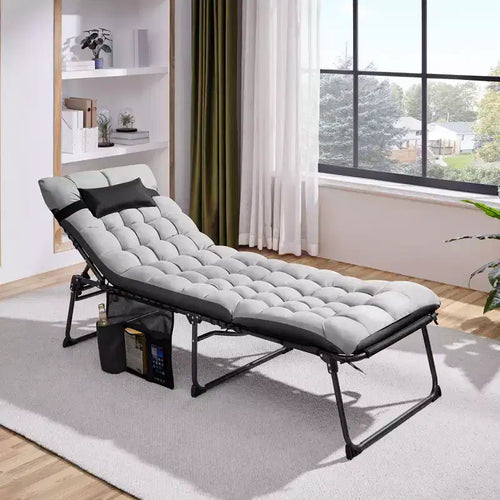 Chaise pliante avec coussin rembourré amovible et 5 positions réglables