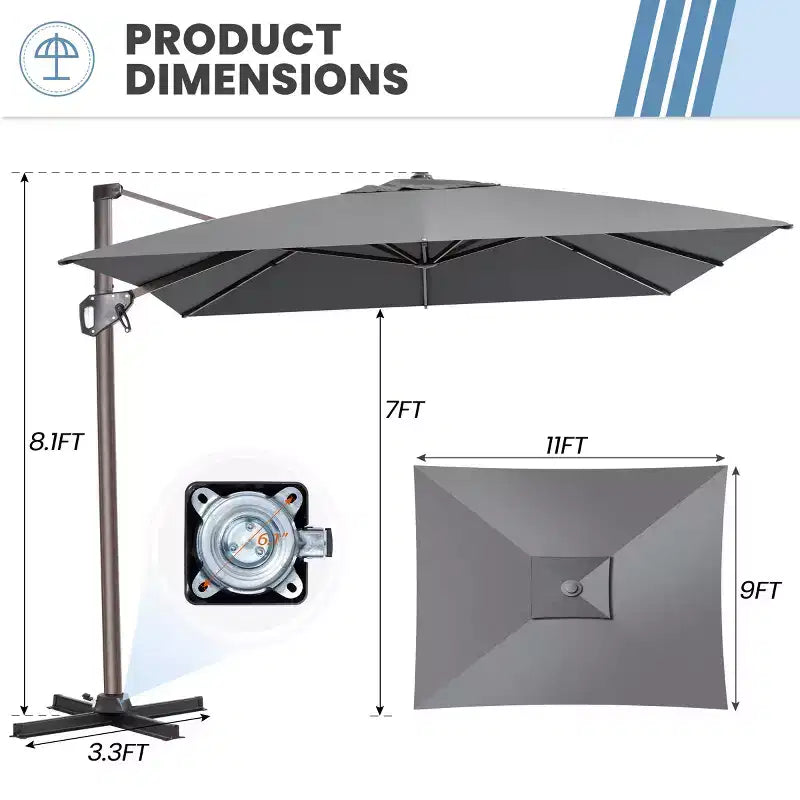 Parasol déporté inclinable et orientable pour extérieur