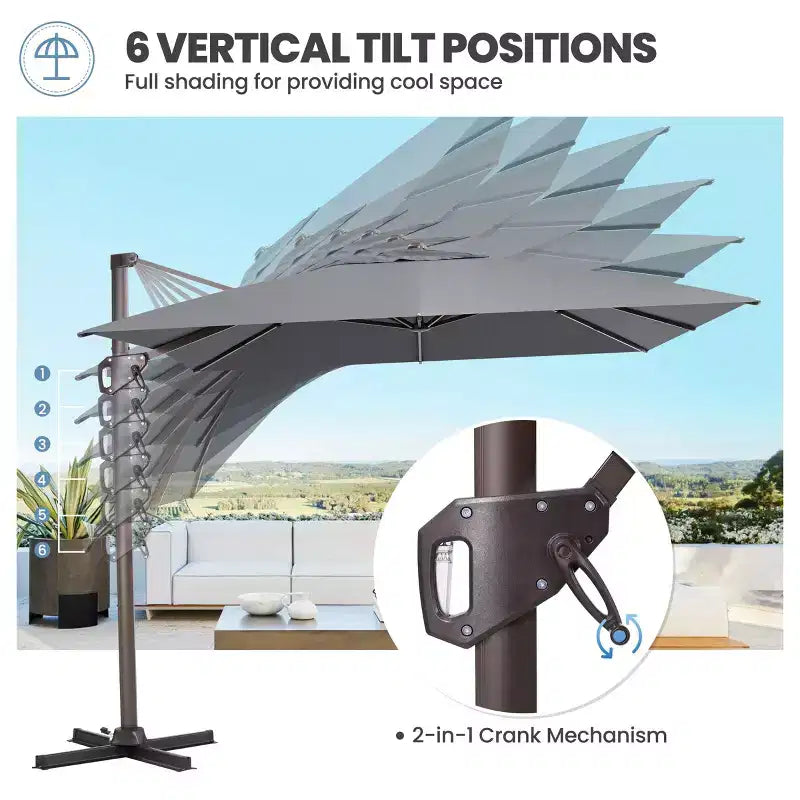 Parasol déporté inclinable et orientable pour extérieur