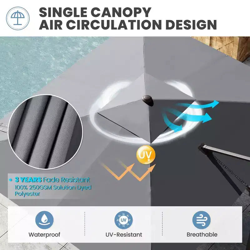 Parasol déporté inclinable et orientable pour extérieur