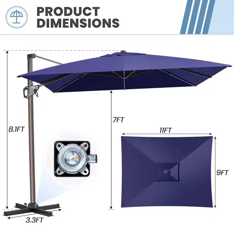 Parasol déporté inclinable et orientable pour extérieur