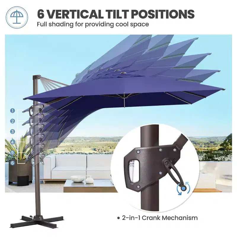 Parasol déporté inclinable et orientable pour extérieur