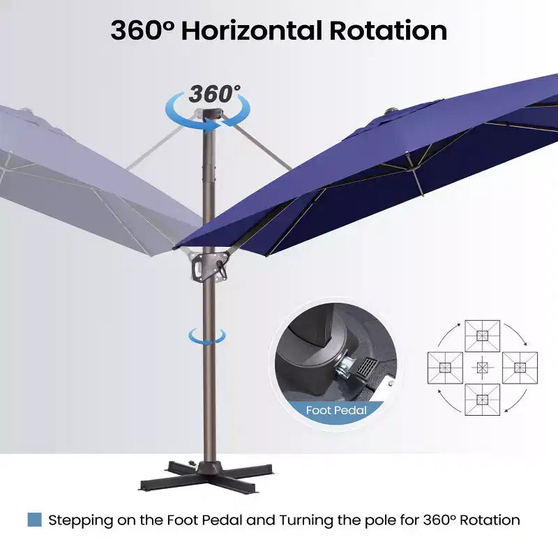 Parasol déporté inclinable et orientable pour extérieur