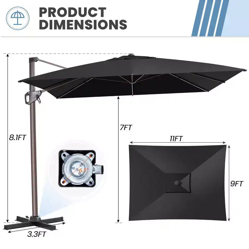 Parasol déporté inclinable et orientable pour extérieur