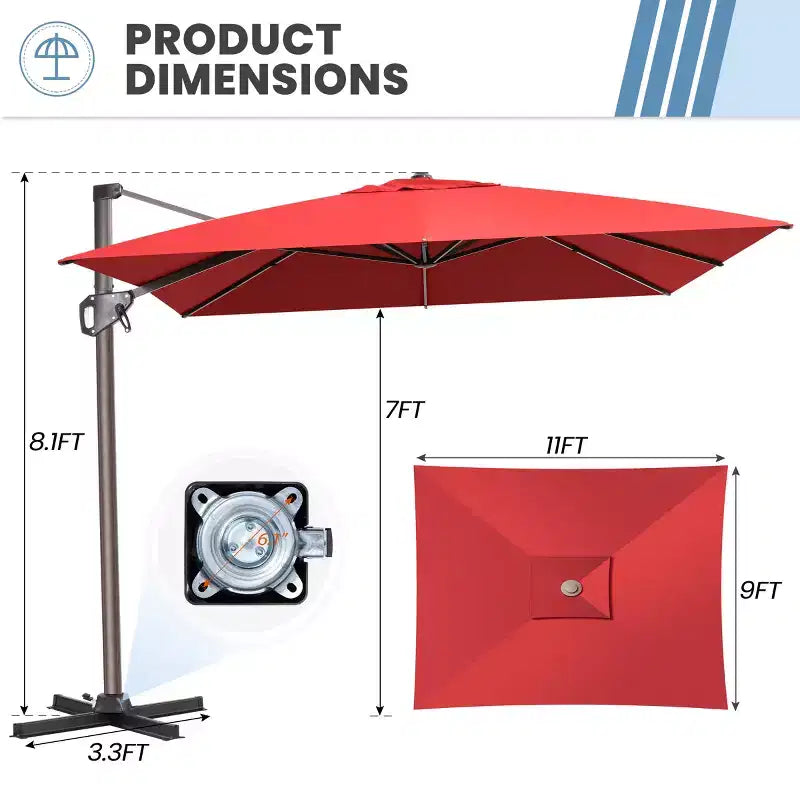 Parasol déporté inclinable et orientable pour extérieur