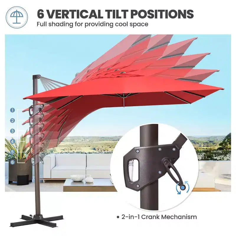 Parasol déporté inclinable et orientable pour extérieur