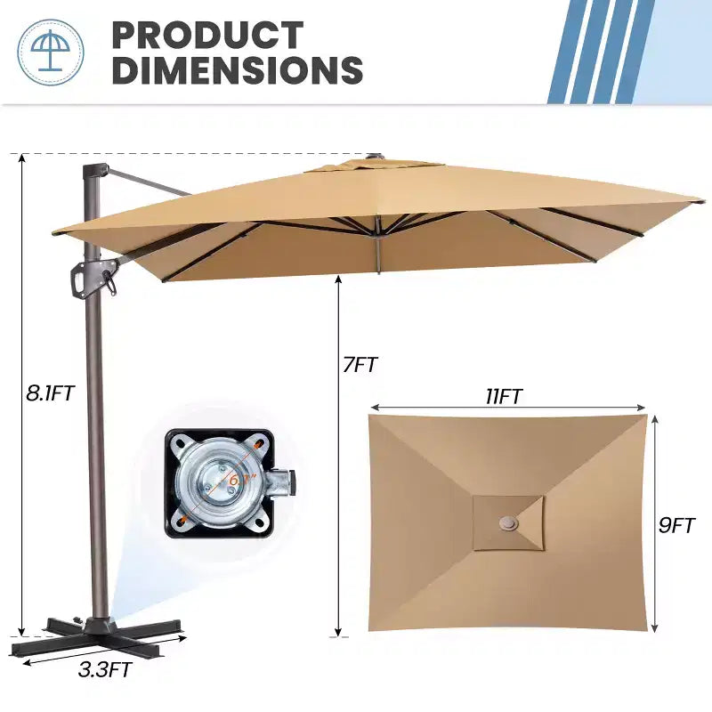 Parasol déporté inclinable et orientable pour extérieur