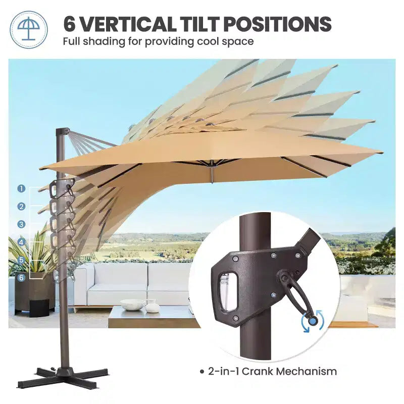 Parasol déporté inclinable et orientable pour extérieur