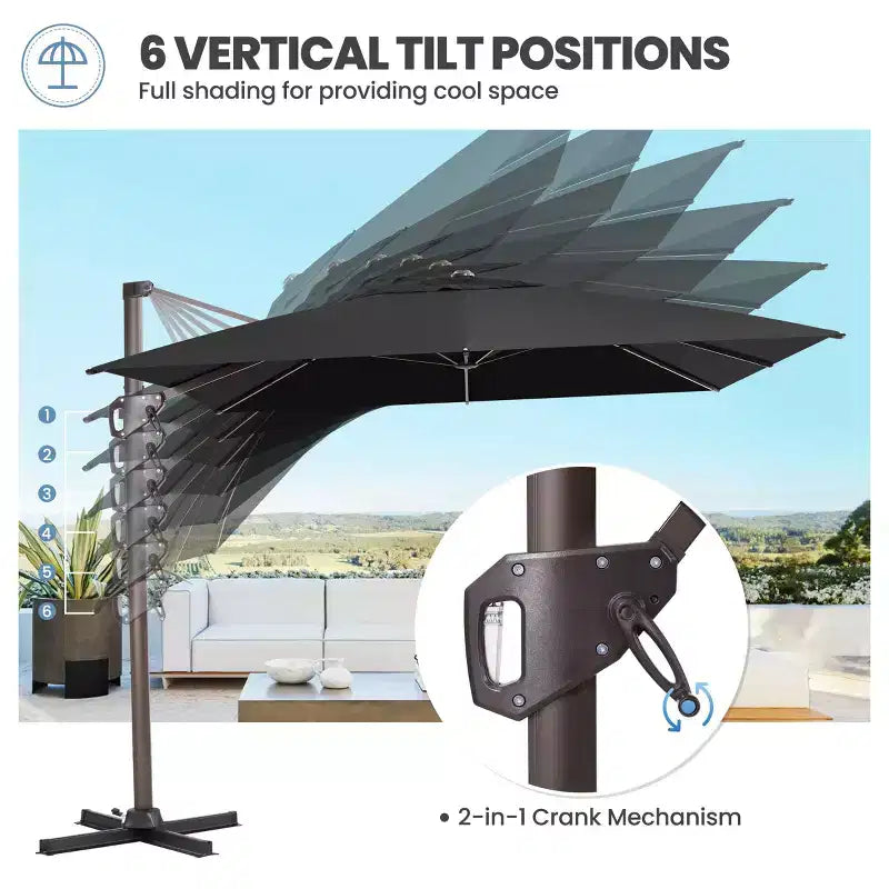 Parasol déporté inclinable et orientable pour extérieur