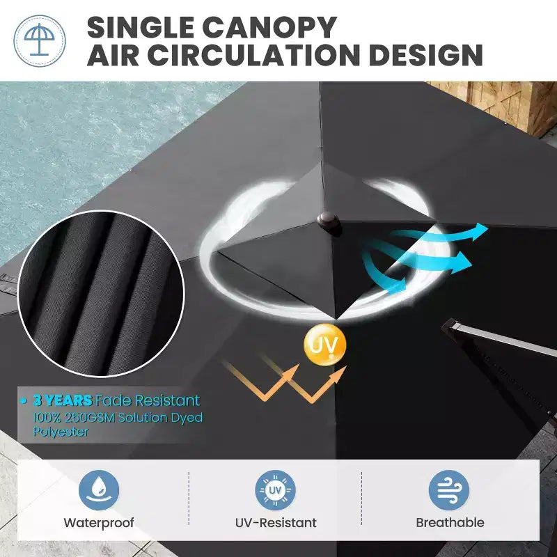 Parasol déporté inclinable et orientable pour extérieur