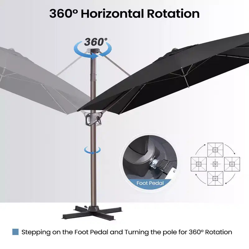 Parasol déporté inclinable et orientable pour extérieur
