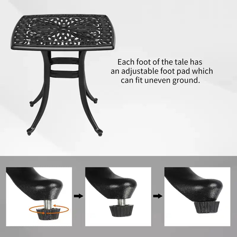 Table d'appoint de jardin carrée en fonte d'aluminium