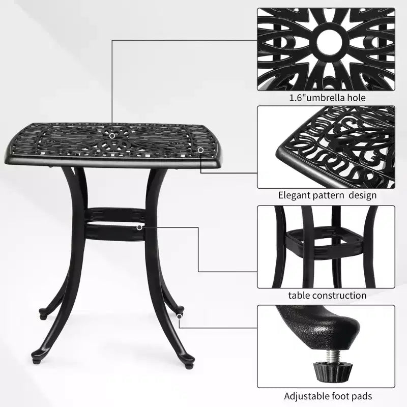 Table d'appoint de jardin carrée en fonte d'aluminium