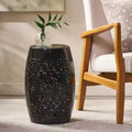 NAYSAYE Lace Cut Metal Side Table Barrel Shape Accent End Table for Patio Garden Living Room Backyard, Black, 12.25*12.25*18