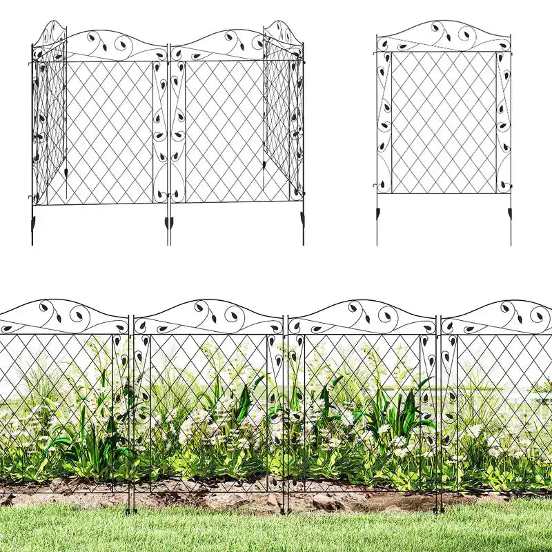 Clôture de jardin, 4 panneaux de clôture en acier décoratifs pour bordures de fleurs