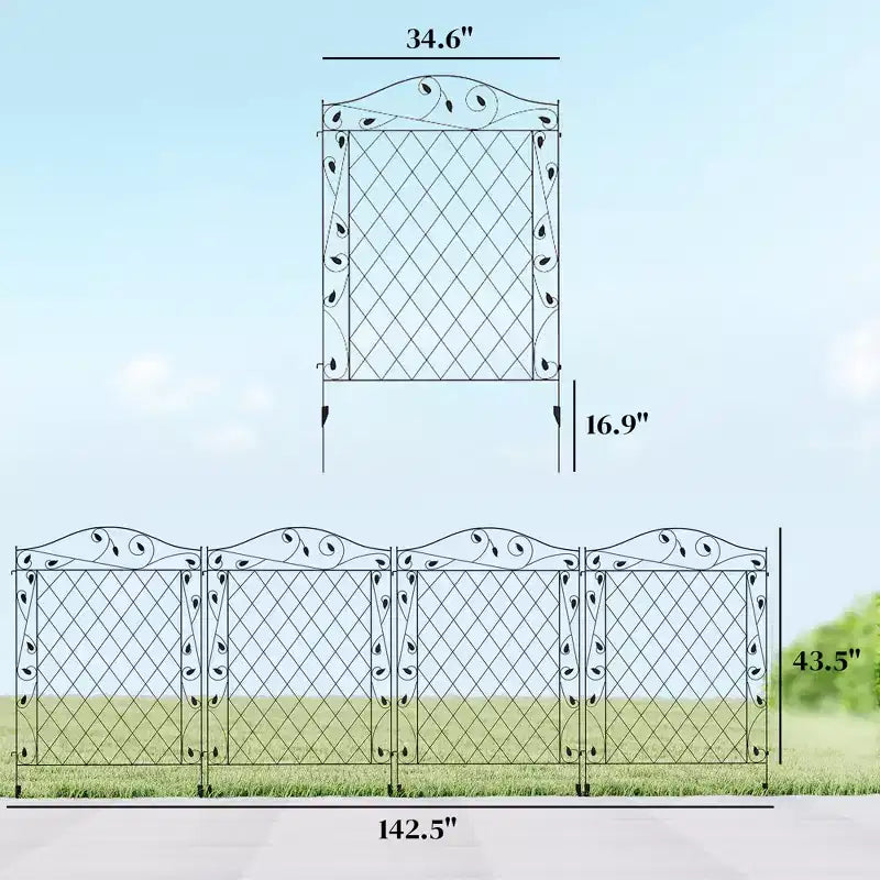 Clôture de jardin, 4 panneaux de clôture en acier décoratifs pour bordures de fleurs