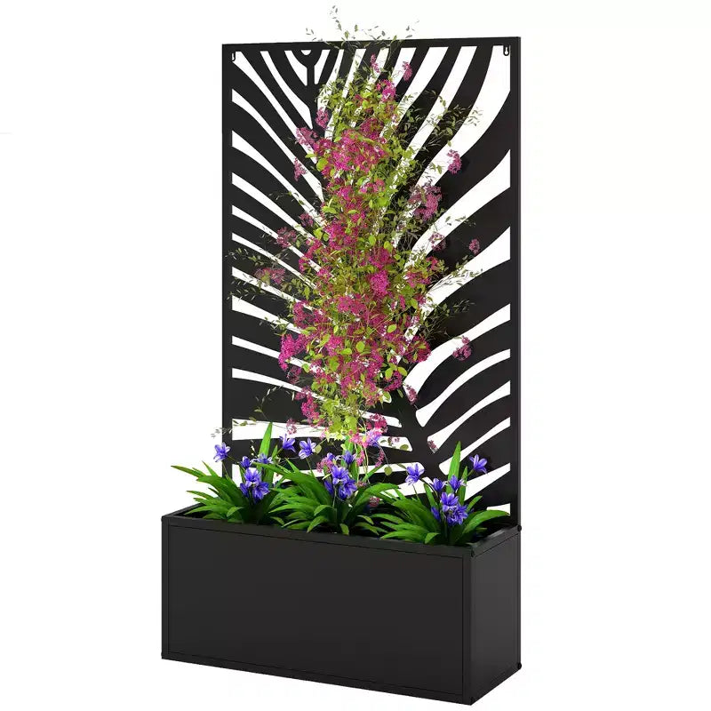 Metal Garden Bed with Trellis for Climbing Plants, Freestanding or Wall Mounted Flower Bed for Garden, Patio, Balcony