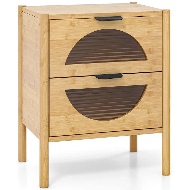 Table de chevet en bambou avec 2 tiroirs de rangement et à cannelures