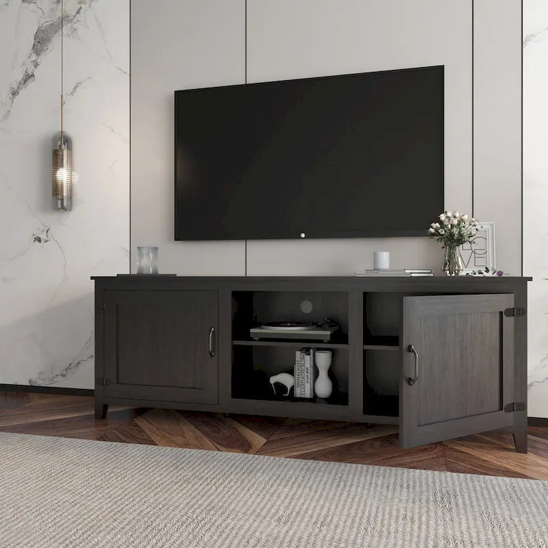 Meuble TV industriel avec 2 armoires de rangement et 4 étagères de rangement