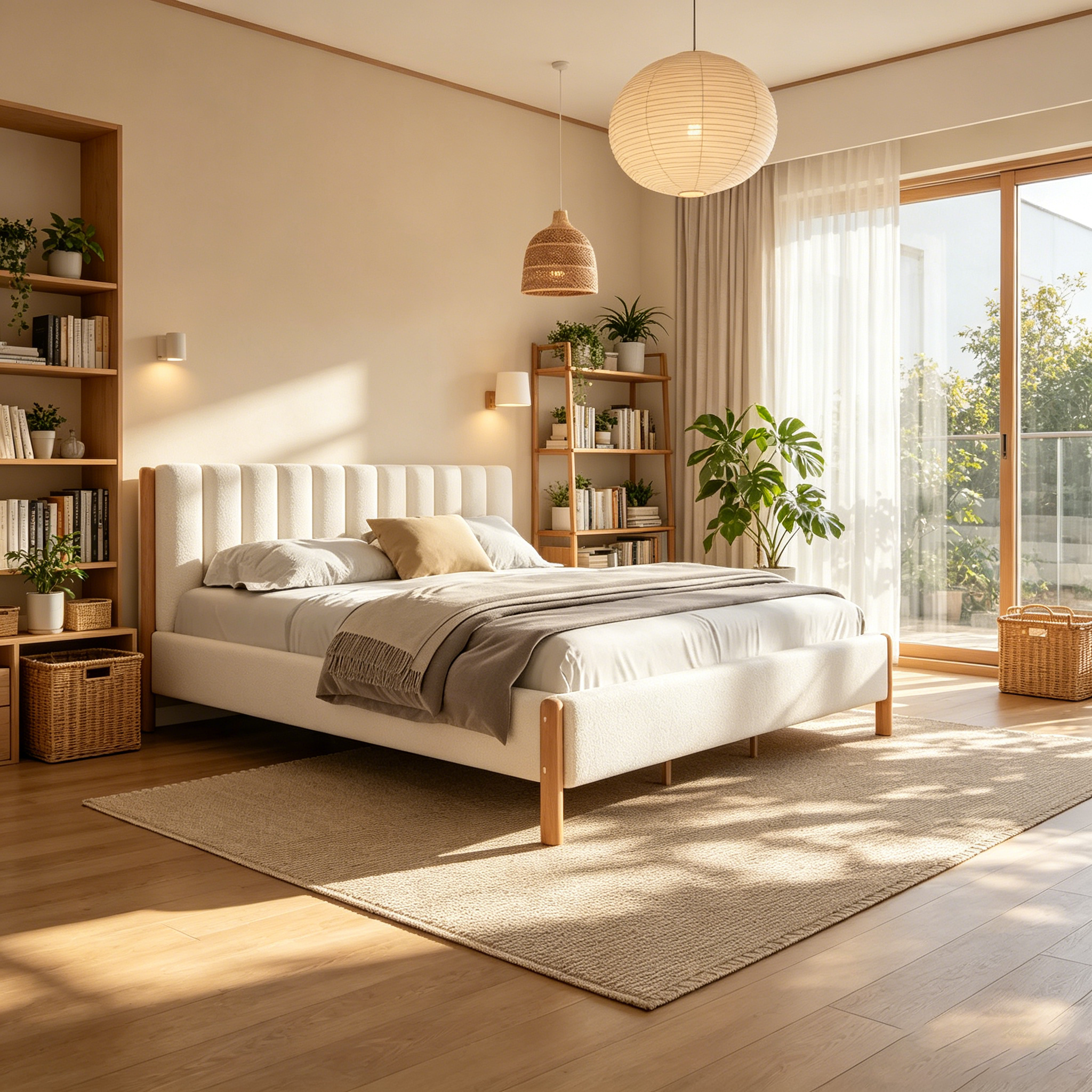 Cadre de lit rembourré de luxe avec pieds en bois robustes