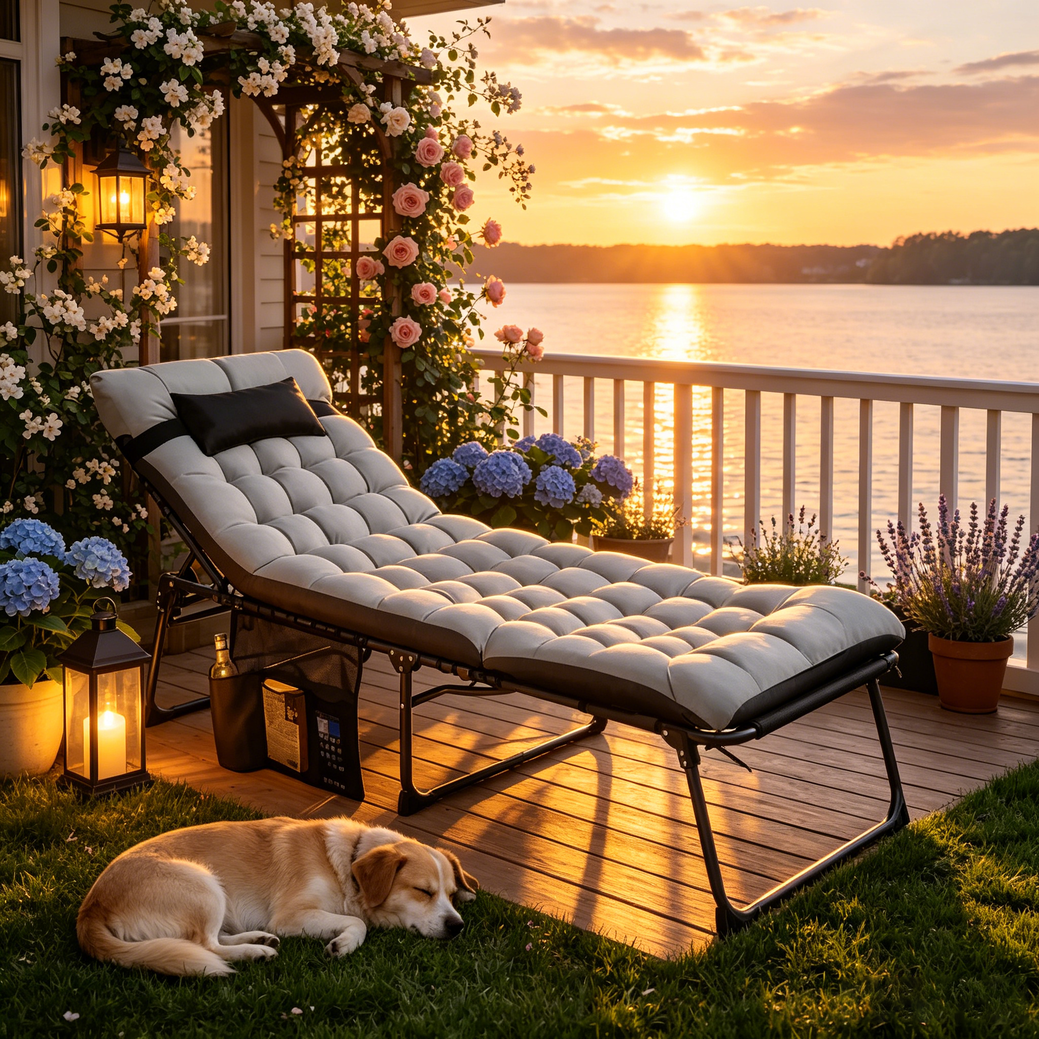 Chaise pliante avec coussin rembourré amovible et 5 positions réglables