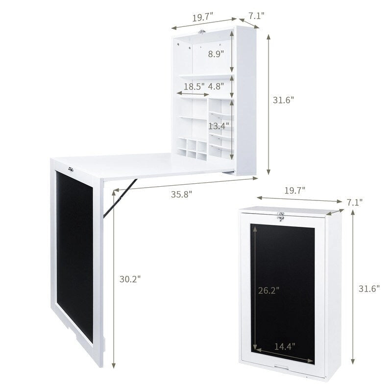 Meuble mural de bureau pliable avec tableau noir