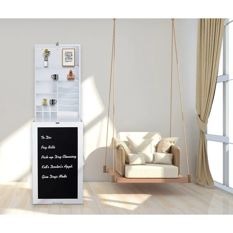 Meuble mural de bureau pliable avec tableau noir