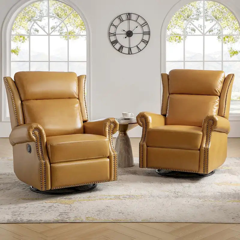 Fauteuil inclinable, pivotant et basculant manuel, traditionnel en cuir véritable
