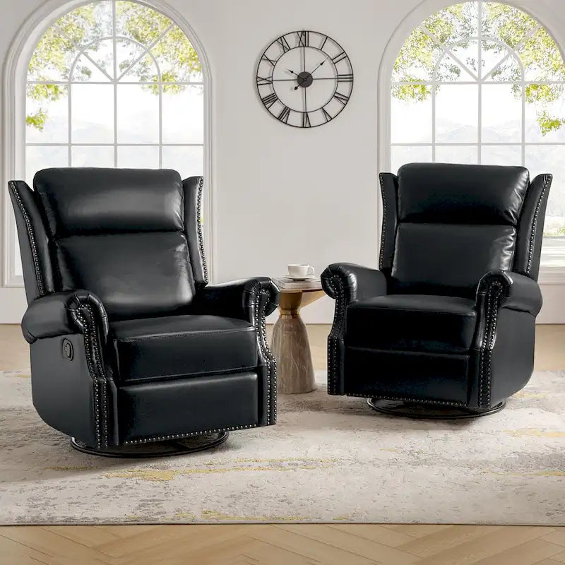 Fauteuil inclinable, pivotant et basculant manuel, traditionnel en cuir véritable
