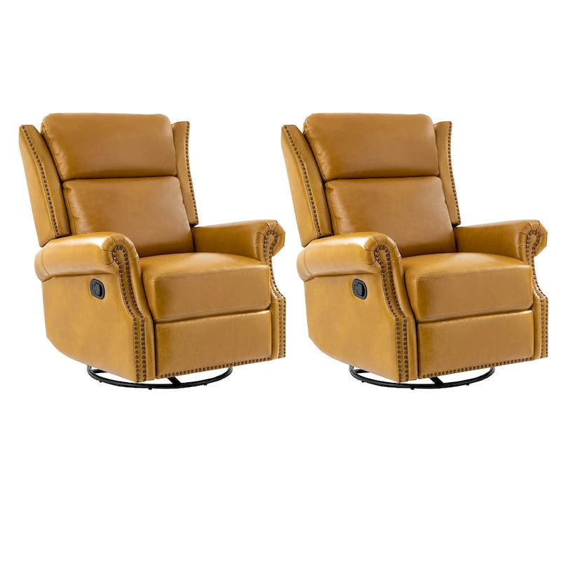 Fauteuil inclinable, pivotant et basculant manuel, traditionnel en cuir véritable