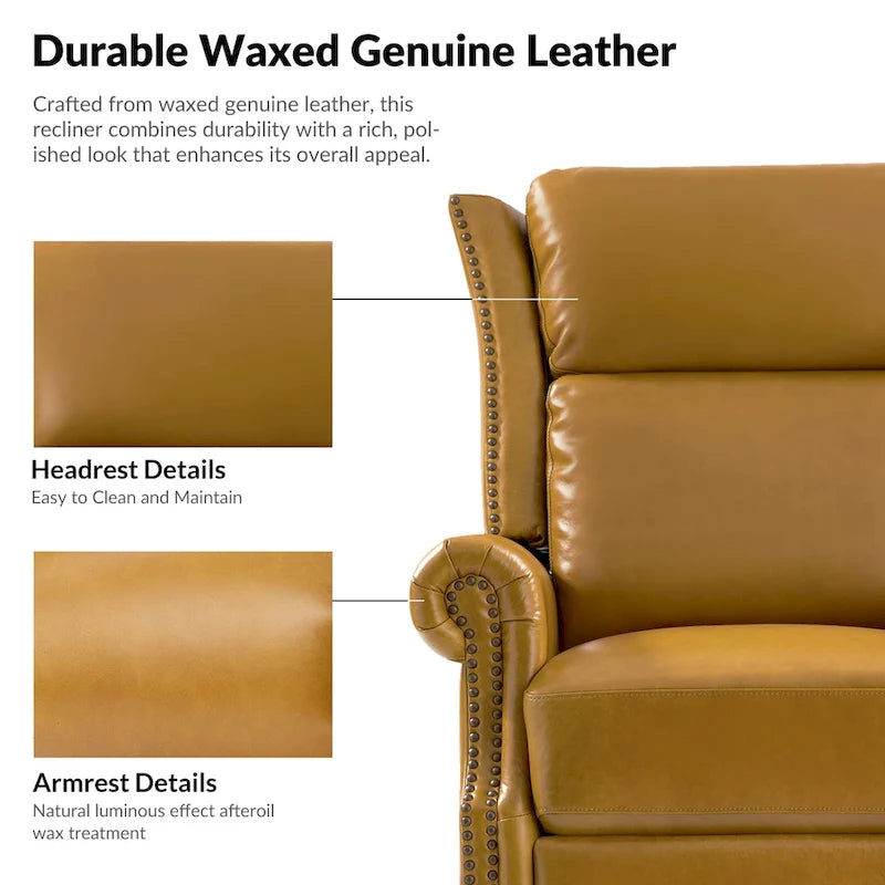 Fauteuil inclinable, pivotant et basculant manuel, traditionnel en cuir véritable