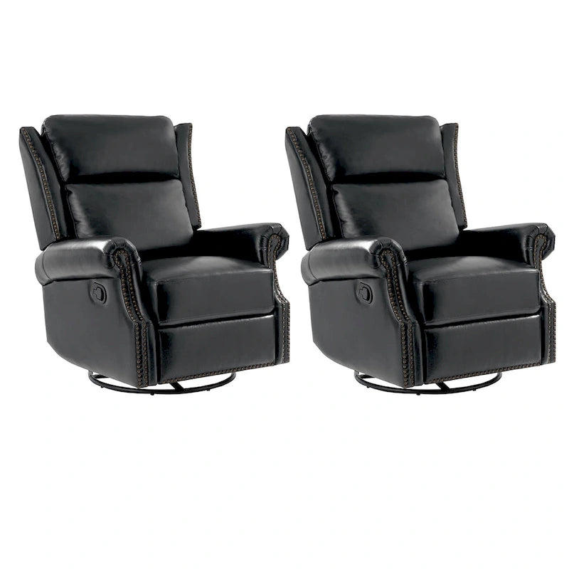 Fauteuil inclinable, pivotant et basculant manuel, traditionnel en cuir véritable