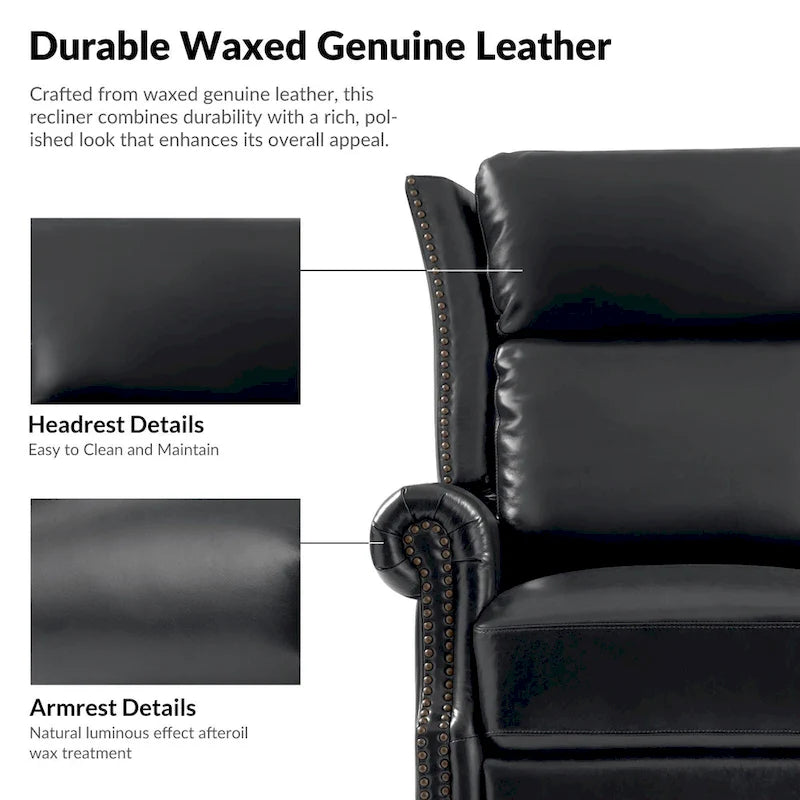Fauteuil inclinable, pivotant et basculant manuel, traditionnel en cuir véritable