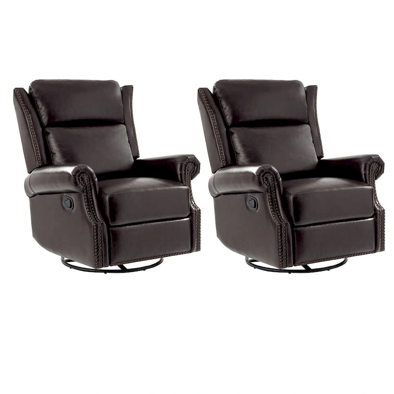 Fauteuil inclinable, pivotant et basculant manuel, traditionnel en cuir véritable