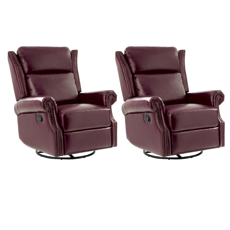 Fauteuil inclinable, pivotant et basculant manuel, traditionnel en cuir véritable