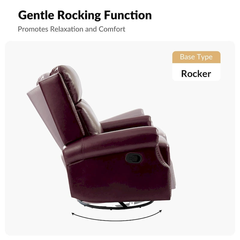 Fauteuil inclinable, pivotant et basculant manuel, traditionnel en cuir véritable