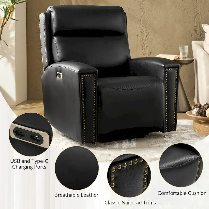 Fauteuil inclinable releveur avec fonctions massage et chauffage, port de chargement intégré