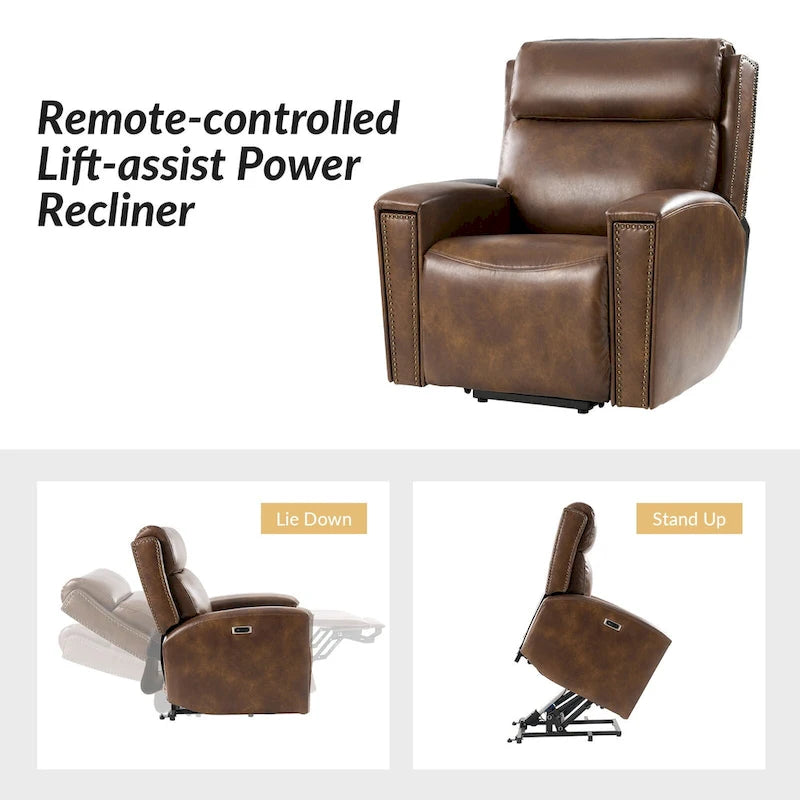 Fauteuil inclinable releveur avec fonctions massage et chauffage, port de chargement intégré
