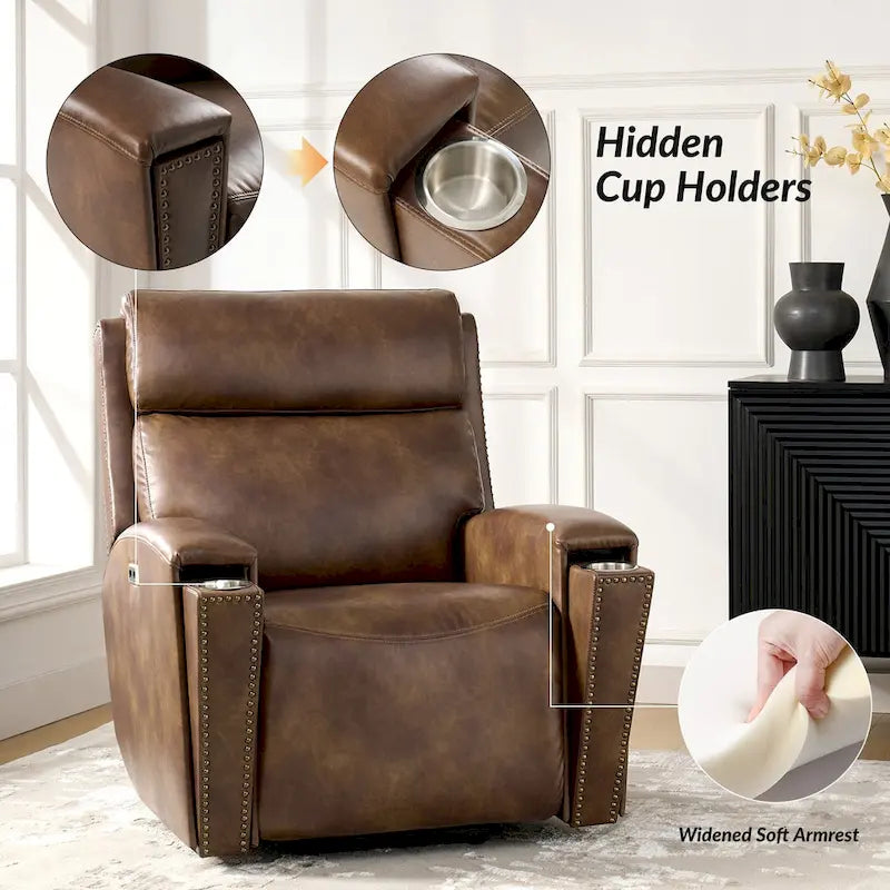 Fauteuil inclinable releveur avec fonctions massage et chauffage, port de chargement intégré
