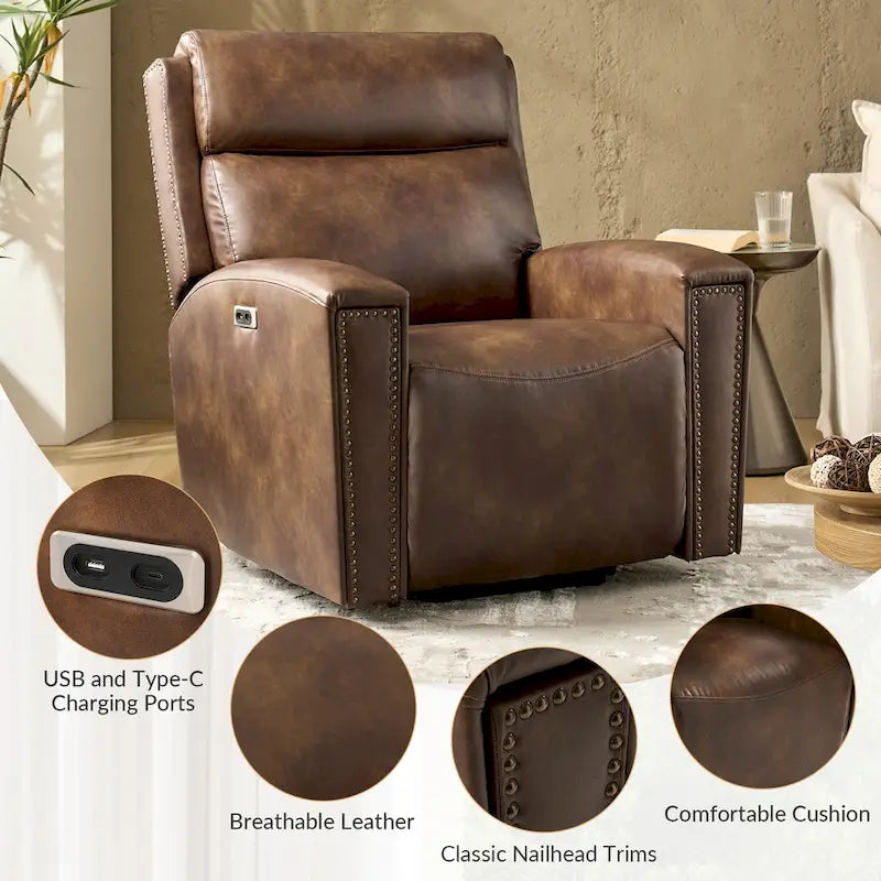 Fauteuil inclinable releveur avec fonctions massage et chauffage, port de chargement intégré